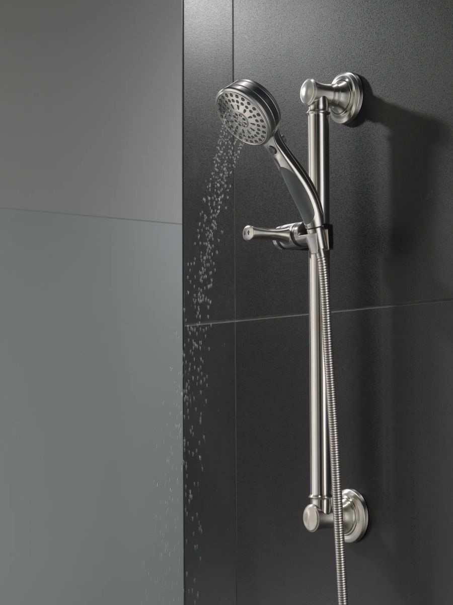 DELTA Universal Showering Components ActivTouch 9-Setting Hand Shower with Traditional Slide Bar / Grab Bar — Stainless