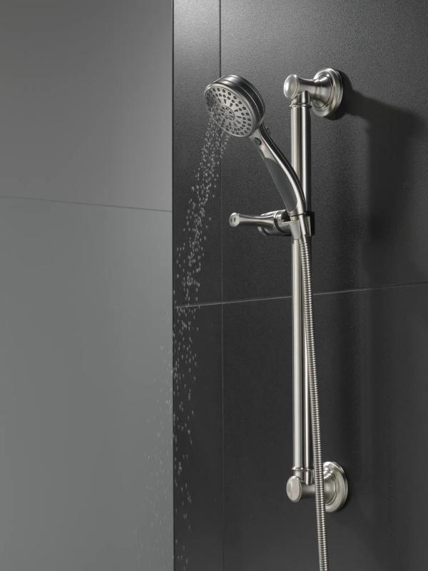DELTA Universal Showering Components ActivTouch 9-Setting Hand Shower with Traditional Slide Bar / Grab Bar — Stainless