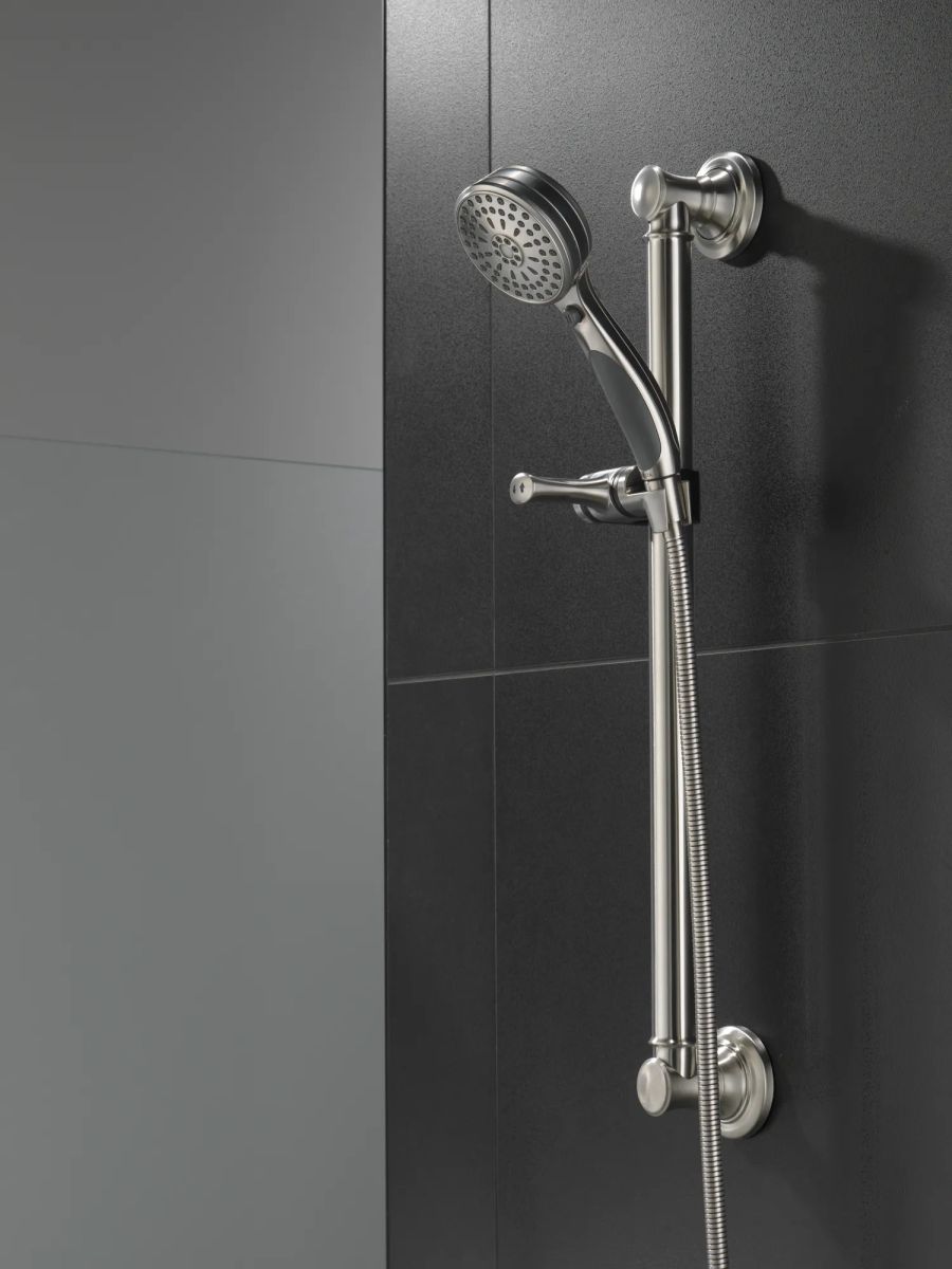 DELTA Universal Showering Components ActivTouch 9-Setting Hand Shower with Traditional Slide Bar / Grab Bar — Stainless