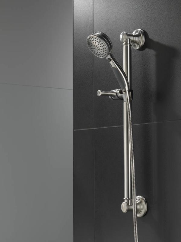 DELTA Universal Showering Components ActivTouch 9-Setting Hand Shower with Traditional Slide Bar / Grab Bar — Stainless