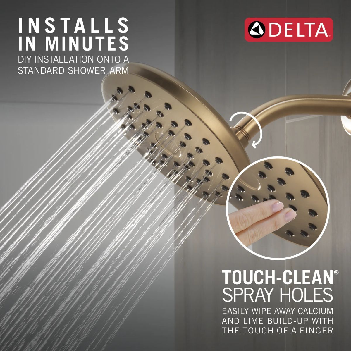 DELTA Universal Showering Components PivotPro Raincan Shower Head — Lumicoat® Champagne Bronze