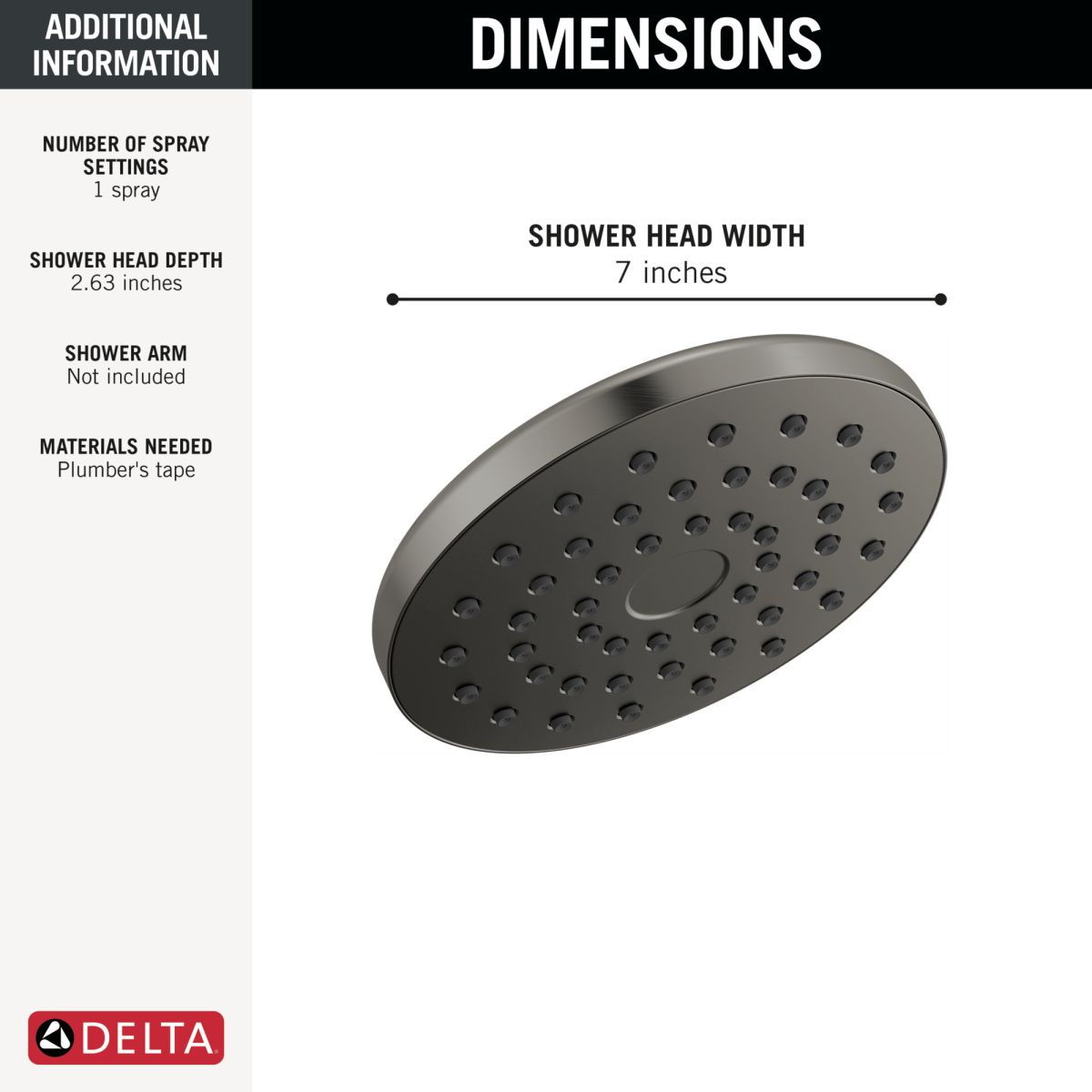 DELTA Universal Showering Components PivotPro Raincan Shower Head — Lumicoat® Black Stainless