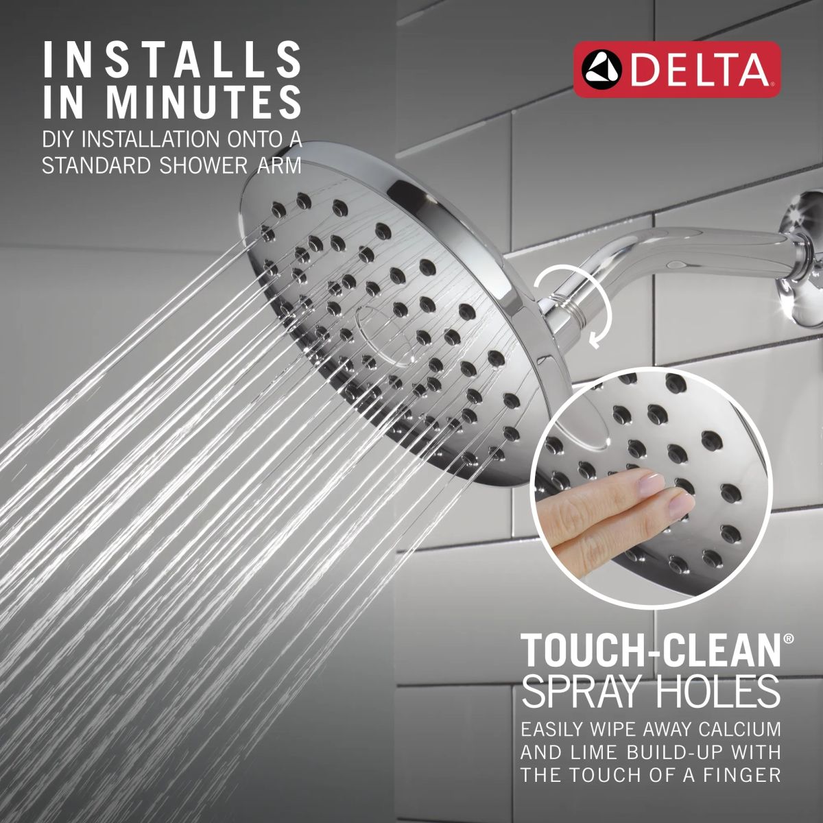 DELTA Universal Showering Components PivotPro Raincan Shower Head — Lumicoat® Chrome