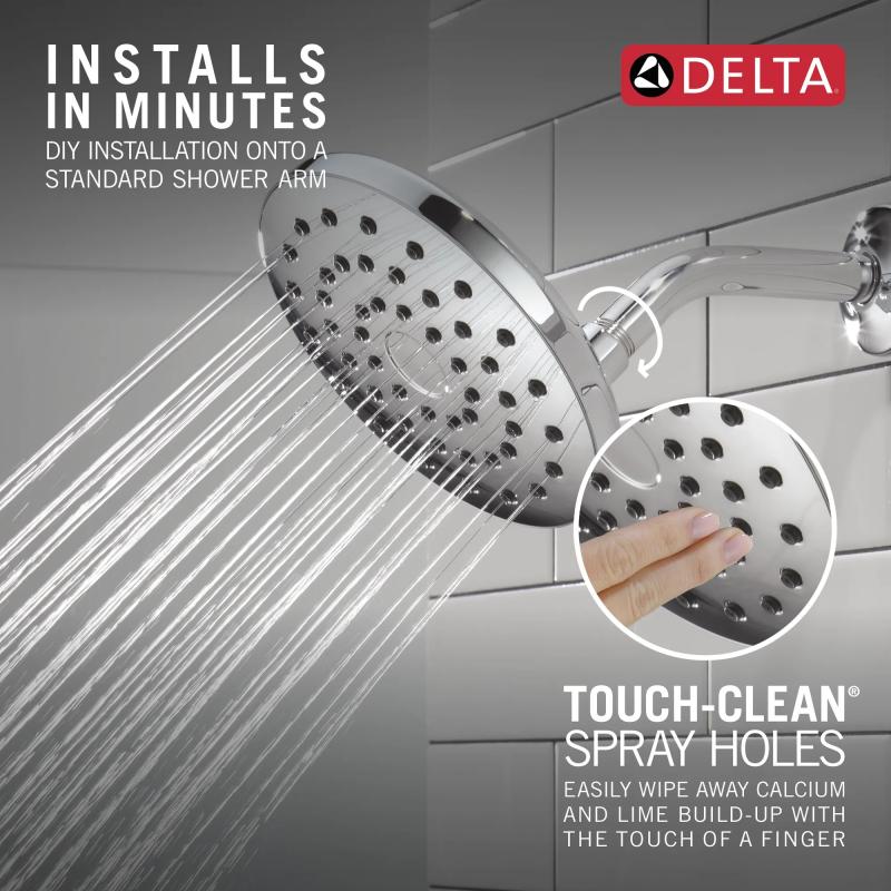 DELTA Universal Showering Components PivotPro Raincan Shower Head — Lumicoat® Chrome