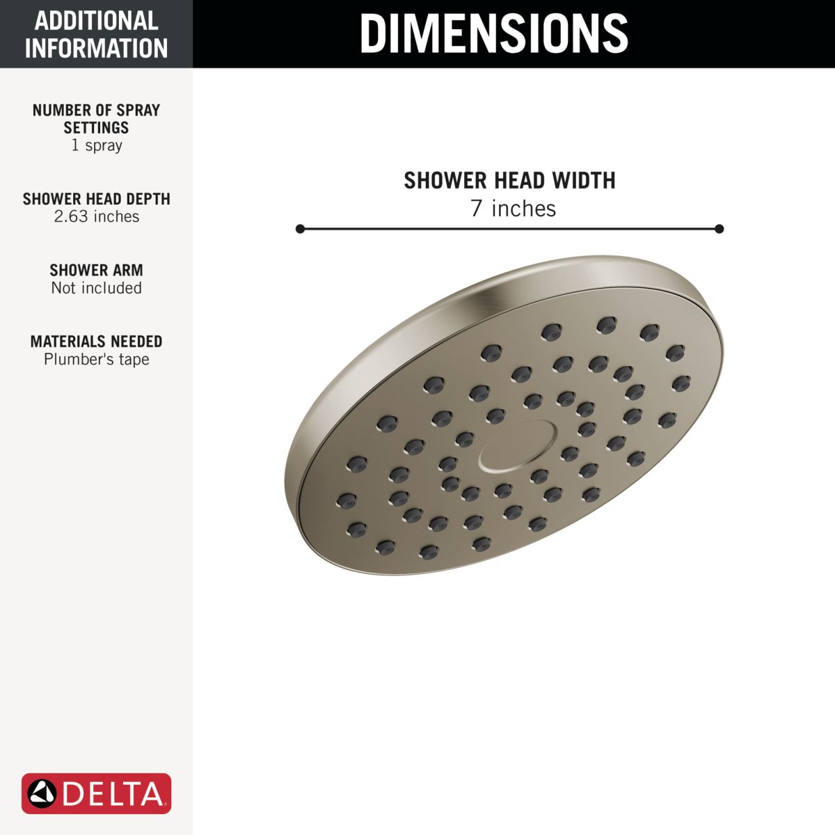 DELTA Universal Showering Components PivotPro Raincan Shower Head — Lumicoat® Stainless