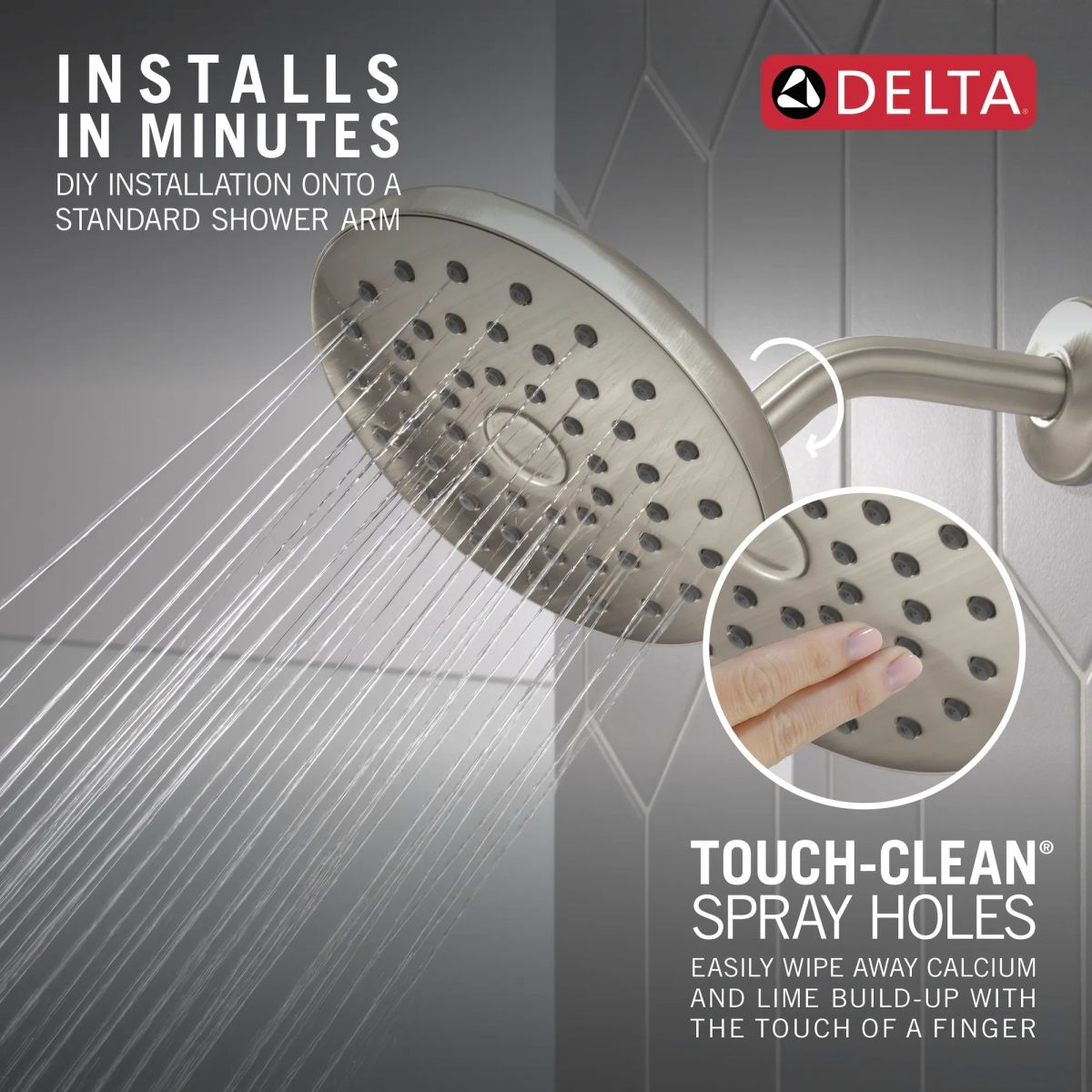 DELTA Universal Showering Components PivotPro Raincan Shower Head — Lumicoat® Stainless