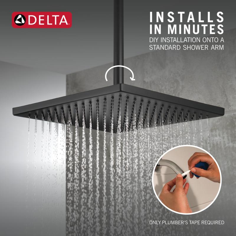 DELTA Universal Showering Components Single-Setting Metal Raincan Shower Head — Matte Black