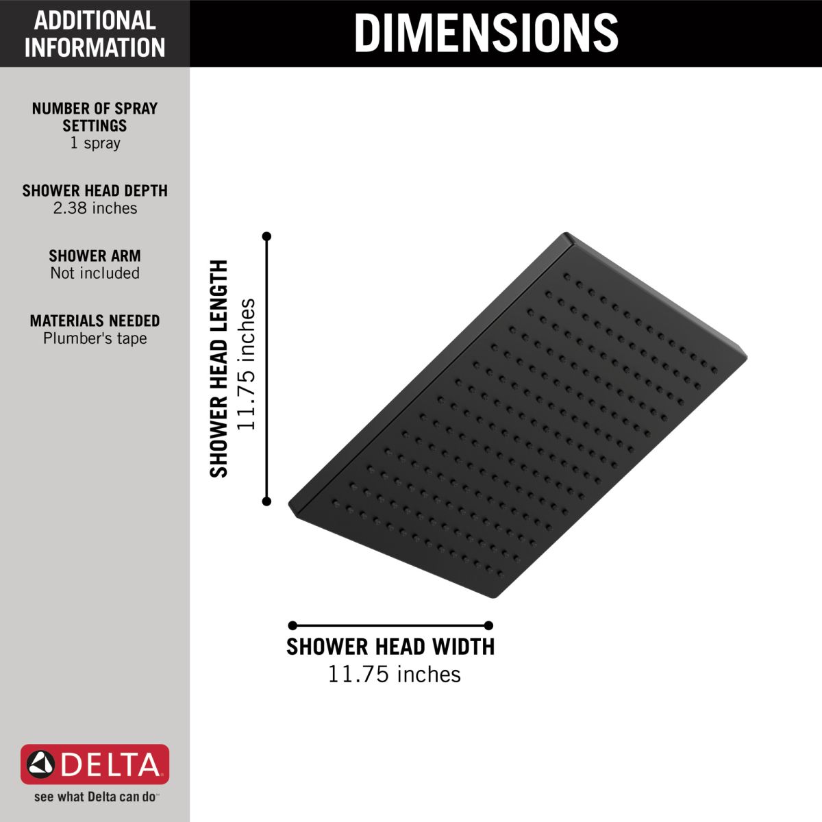 DELTA Universal Showering Components Single-Setting Metal Raincan Shower Head — Matte Black