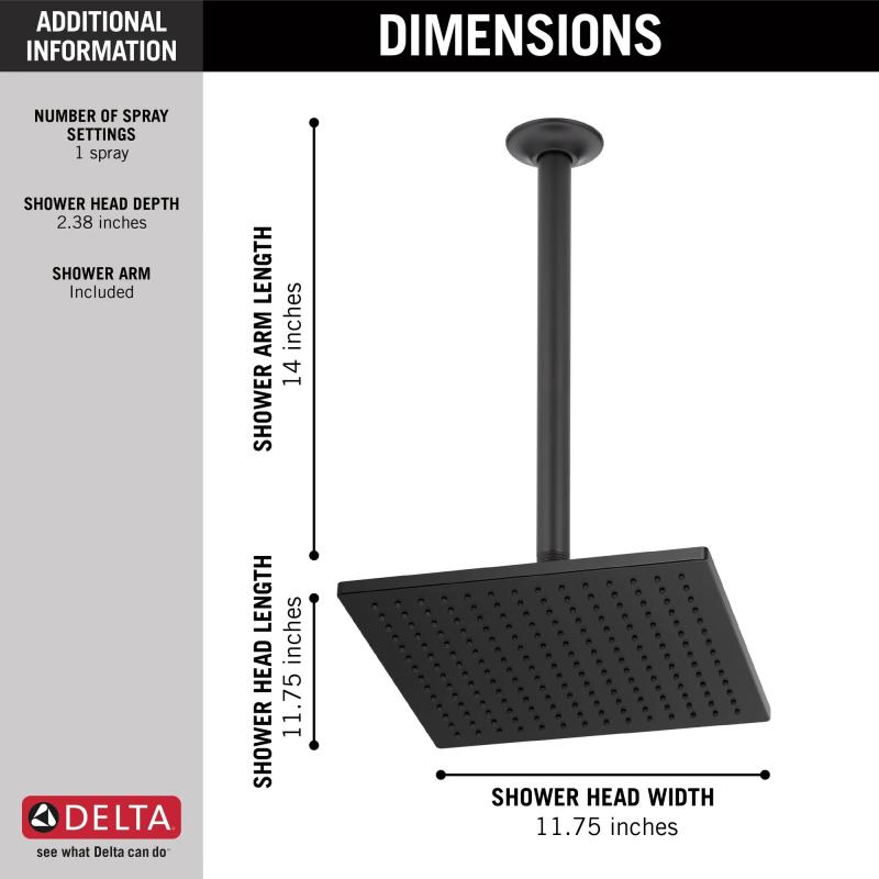 DELTA Universal Showering Components Single-Setting Metal Raincan Shower Head — Matte Black