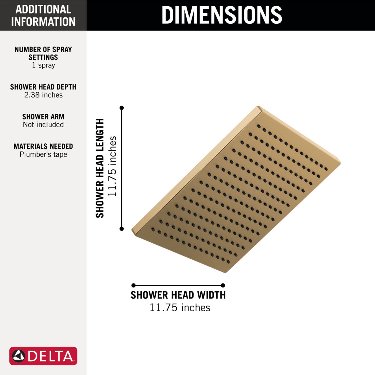 DELTA Universal Showering Components Single-Setting Metal Raincan Shower Head — Lumicoat® Champagne Bronze