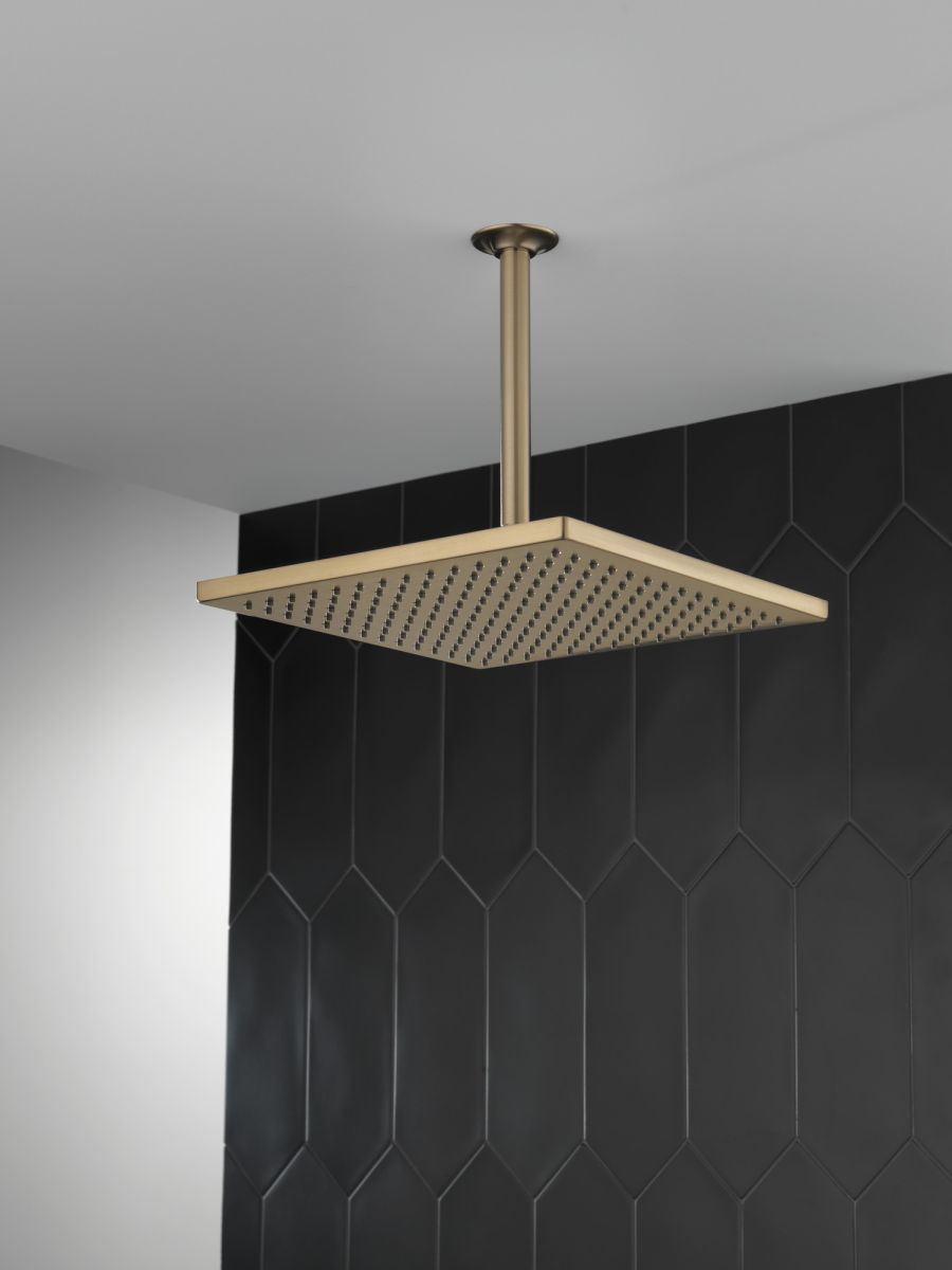 DELTA Universal Showering Components Single-Setting Metal Raincan Shower Head — Champagne Bronze