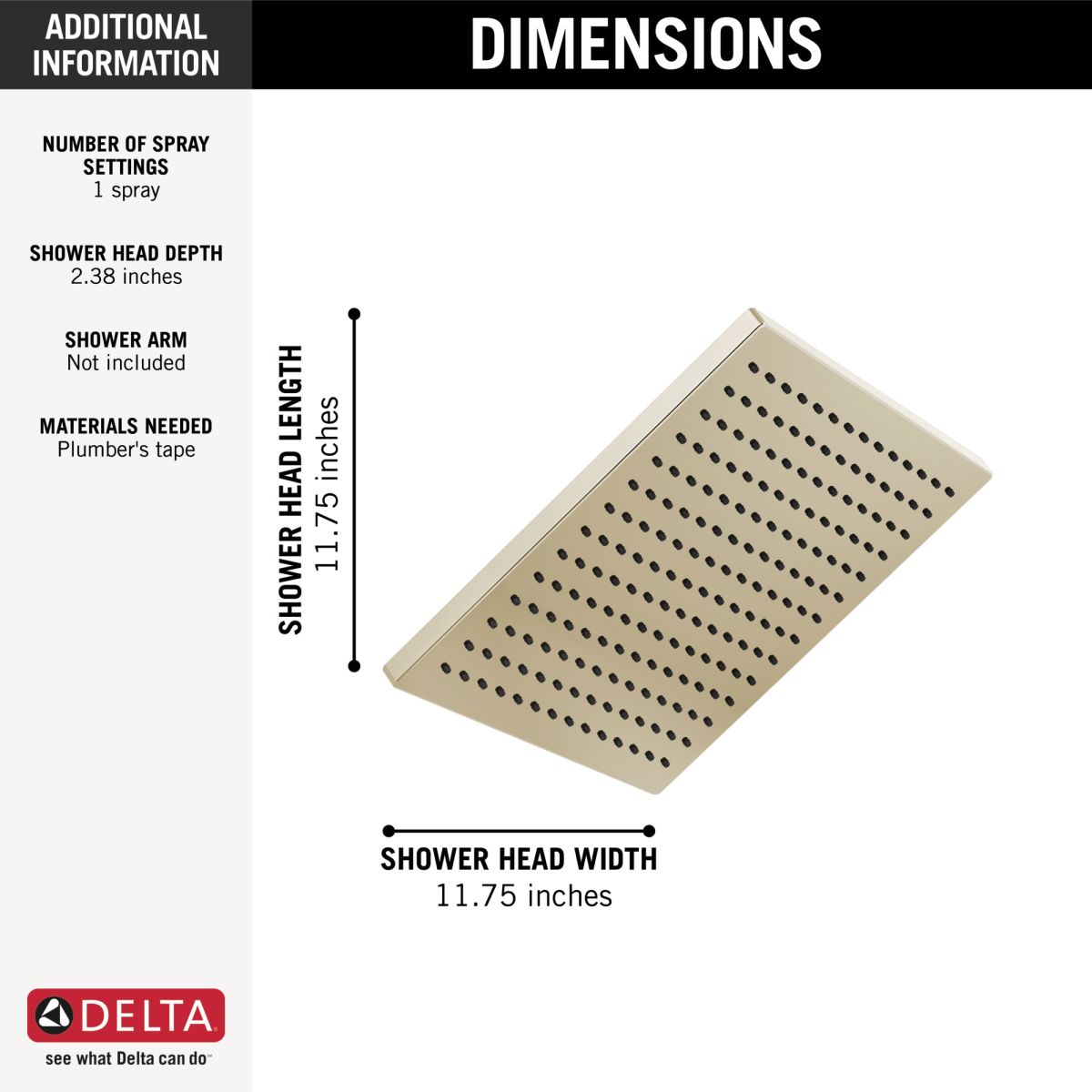 DELTA Universal Showering Components Single-Setting Metal Raincan Shower Head — Lumicoat® Polished Nickel