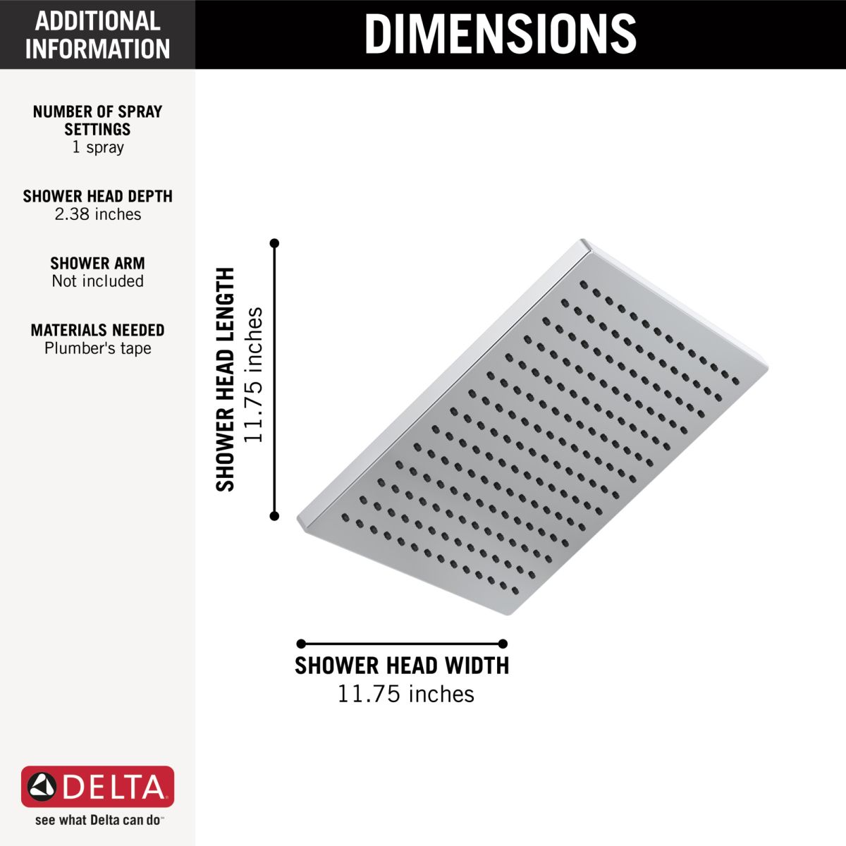 DELTA Universal Showering Components Single-Setting Metal Raincan Shower Head — Lumicoat® Chrome