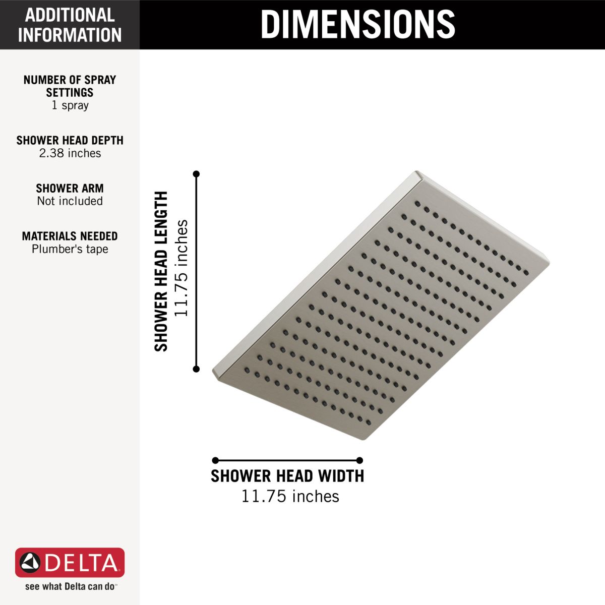 DELTA Universal Showering Components Single-Setting Metal Raincan Shower Head — Lumicoat® Stainless