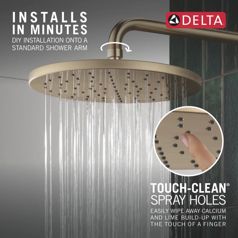DELTA Universal Showering Components 10" Single-Function Raincan Shower Head — Lumicoat® Champagne Bronze