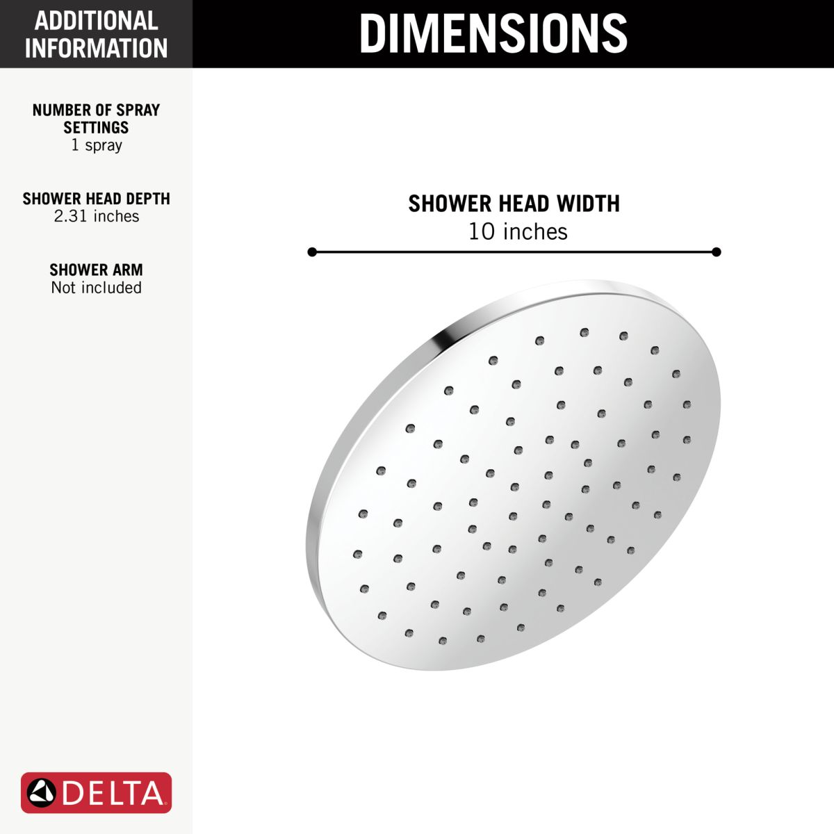 DELTA Universal Showering Components 10" Single-Function Raincan Shower Head — Lumicoat® Chrome