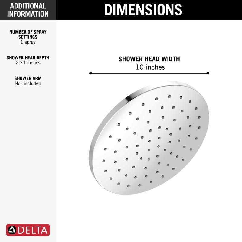 DELTA Universal Showering Components 10" Single-Function Raincan Shower Head — Lumicoat® Chrome