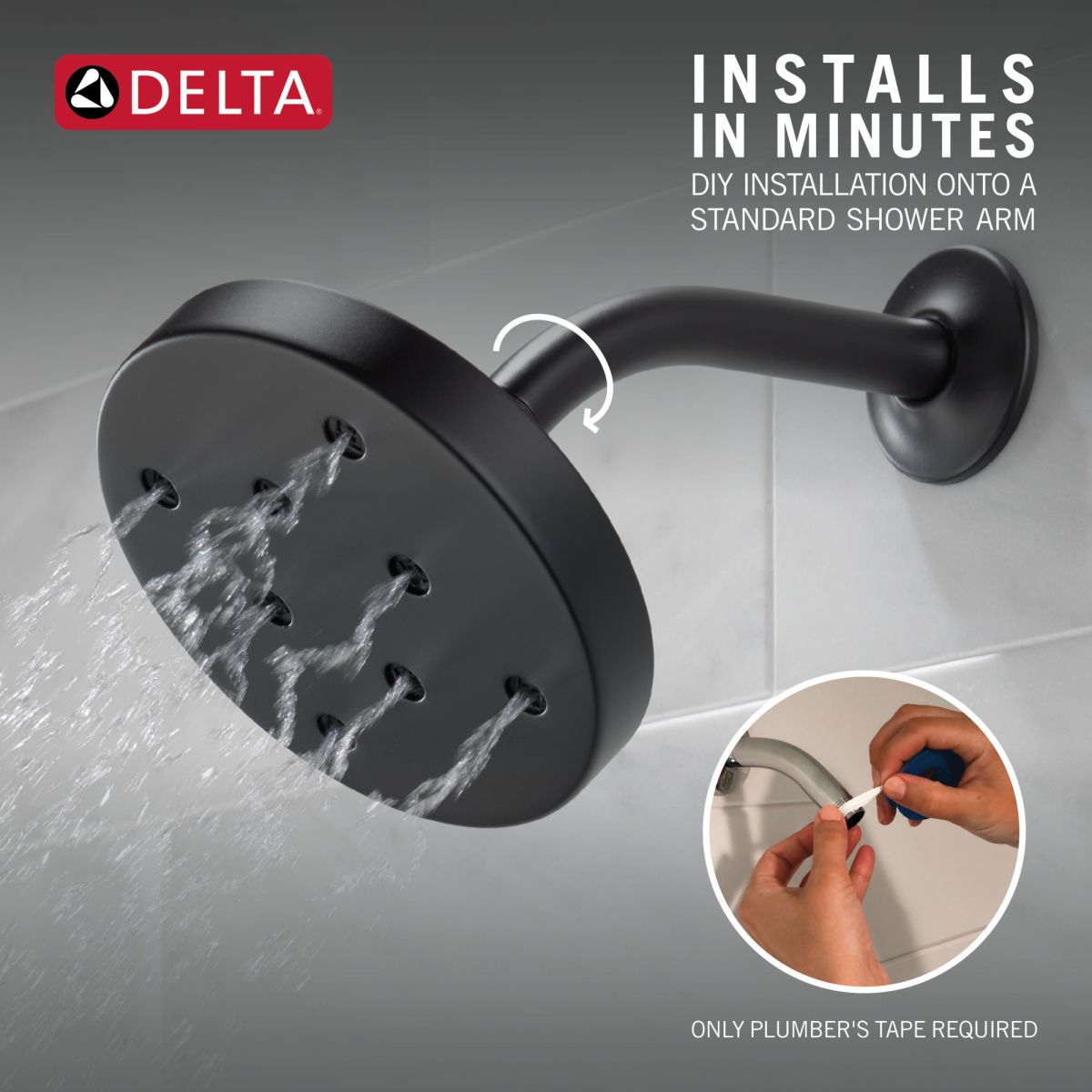 DELTA Universal Showering Components H2OKINETIC Single-Setting Metal Raincan Shower Head — Matte Black