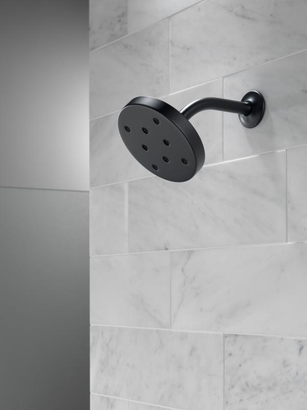 DELTA Universal Showering Components H2OKINETIC Single-Setting Metal Raincan Shower Head — Matte Black