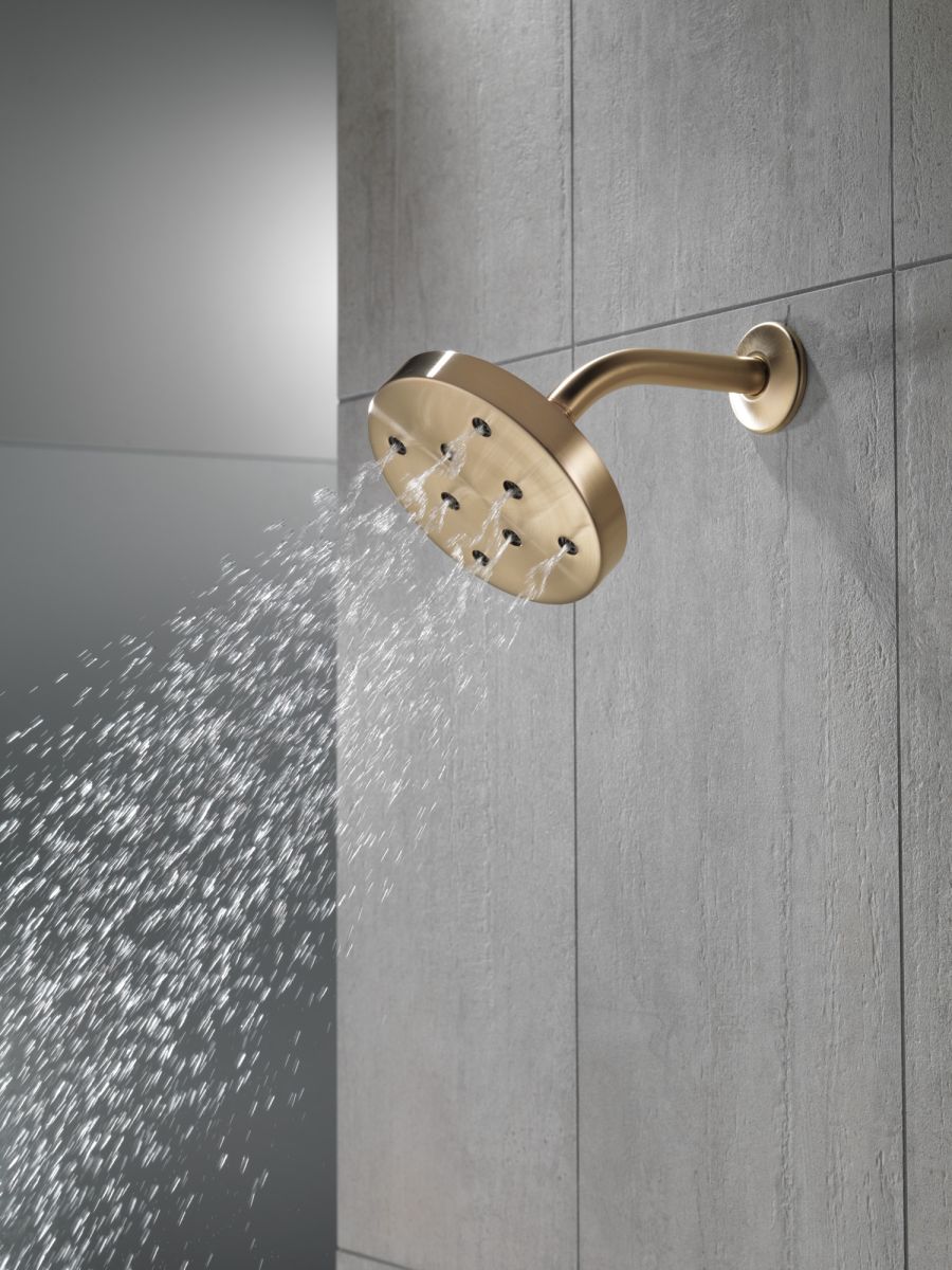 DELTA Universal Showering Components H2Okinetic Single-Setting Metal Raincan Shower Head — Lumicoat® Champagne Bronze