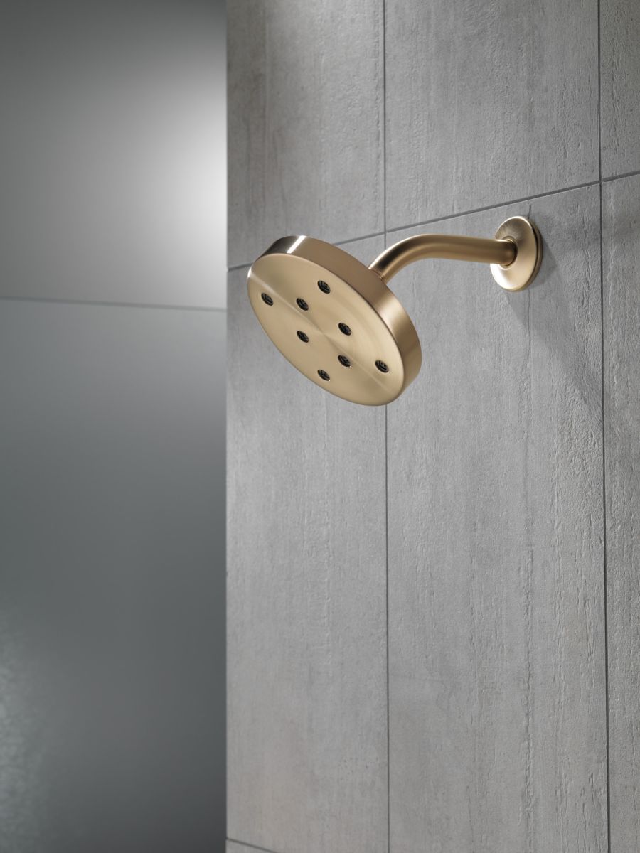 DELTA Universal Showering Components H2Okinetic Single-Setting Metal Raincan Shower Head — Lumicoat® Champagne Bronze