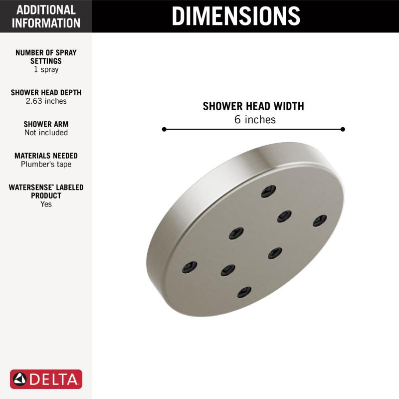 DELTA Universal Showering Components H2Okinetic Single-Setting Metal Raincan Shower Head — Lumicoat® Stainless