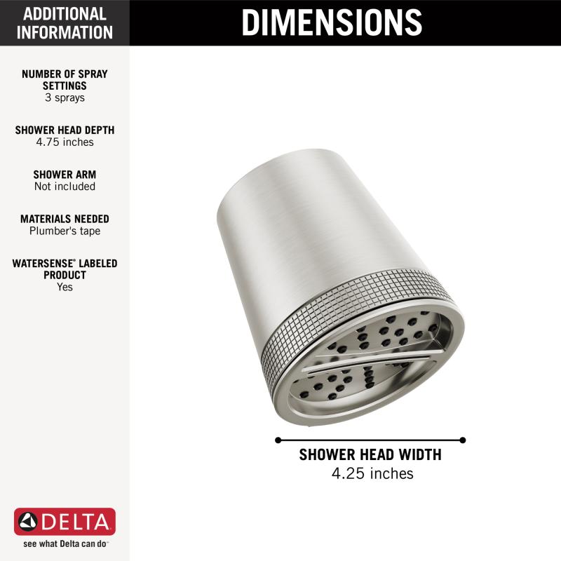 DELTA Universal Showering Components 3-Setting Showerhead — Lumicoat® Stainless