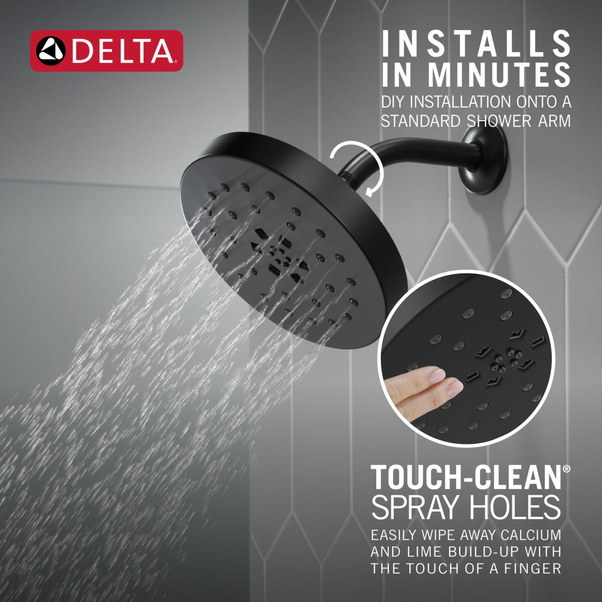 DELTA Universal Showering Components H2Okinetic 4-Setting Shower Head with Ultrasoak — Matte Black