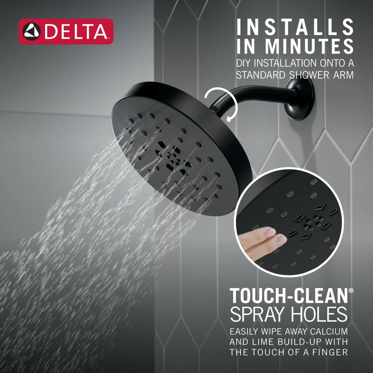 DELTA Universal Showering Components H2Okinetic 4-Setting Shower Head with Ultrasoak — Matte Black