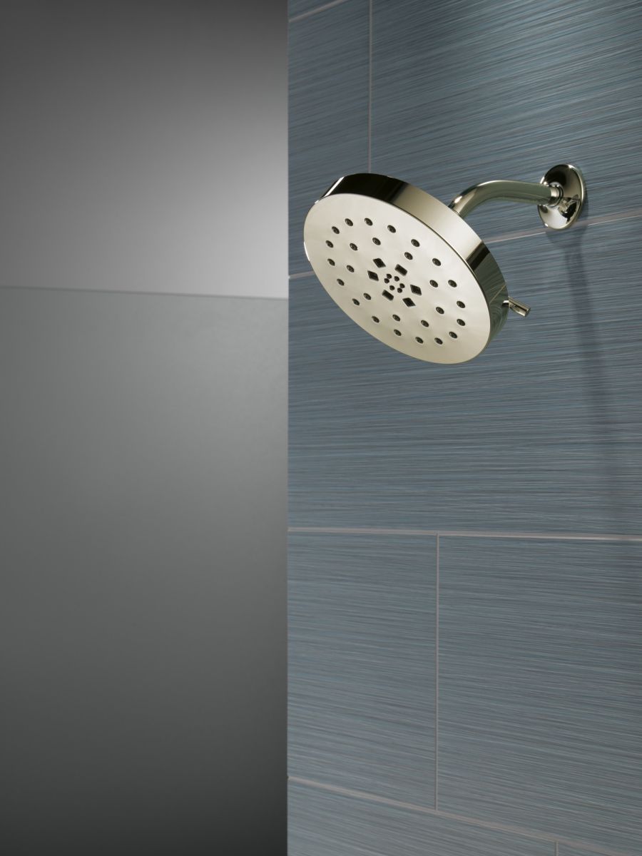 DELTA Universal Showering Components H2Okinetic 4-Setting Shower Head with Ultrasoak — Lumicoat® Polished Nickel