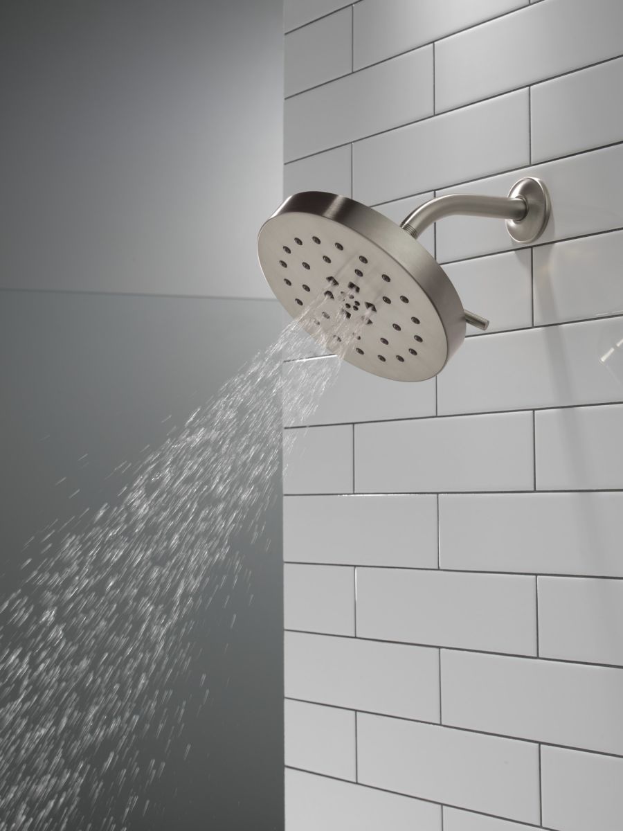 DELTA Universal Showering Components H2Okinetic 4-Setting Shower Head with Ultrasoak — Lumicoat® Stainless