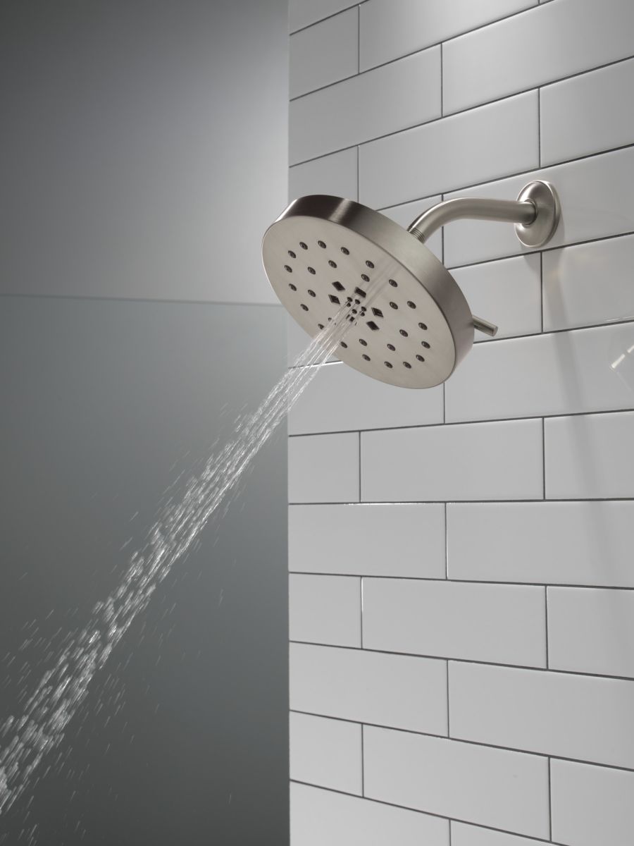 DELTA Universal Showering Components H2Okinetic 4-Setting Shower Head with Ultrasoak — Lumicoat® Stainless