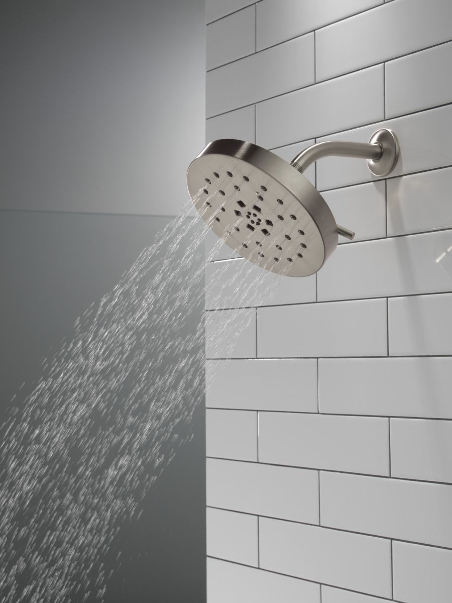 DELTA Universal Showering Components H2Okinetic 4-Setting Shower Head with Ultrasoak — Lumicoat® Stainless