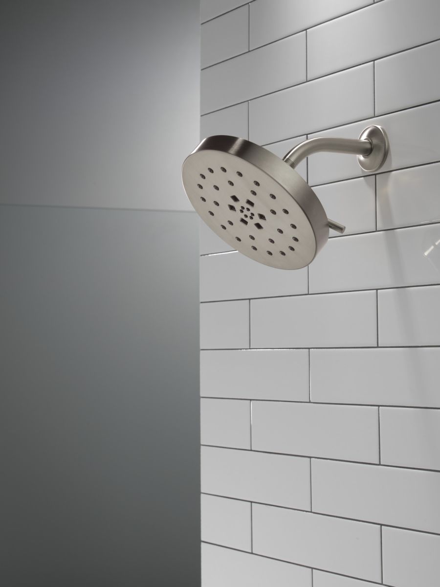 DELTA Universal Showering Components H2Okinetic 4-Setting Shower Head with Ultrasoak — Lumicoat® Stainless