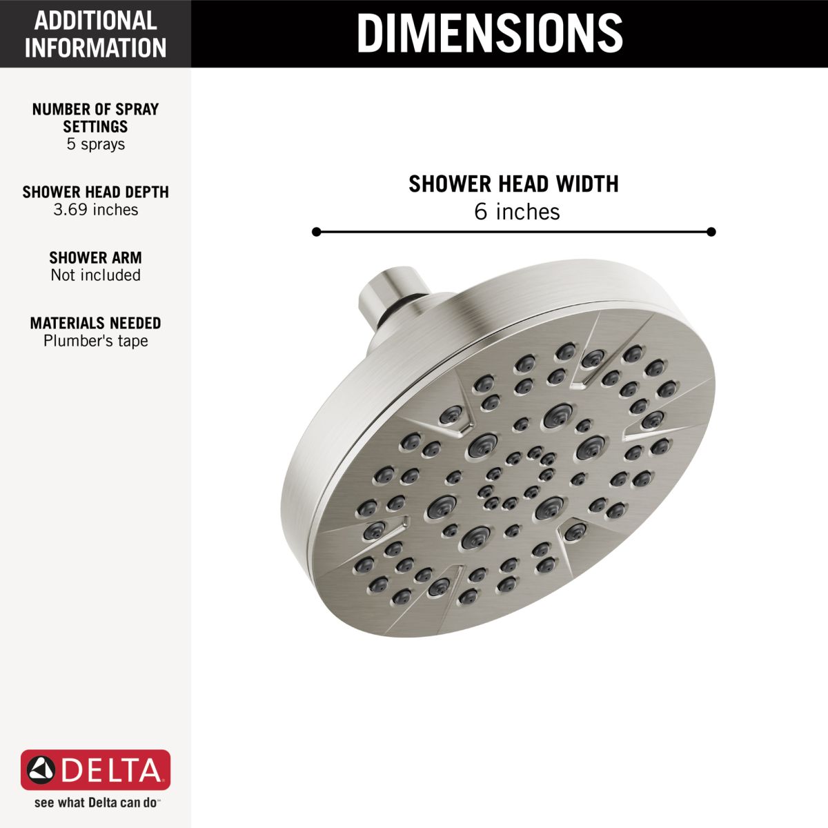 DELTA Universal Showering Components 5-Setting Showerhead — Stainless