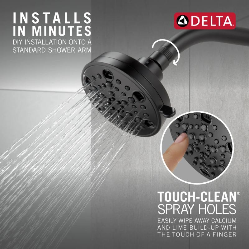 DELTA Universal Showering Components H2OKINETIC 5-Setting Contemporary Shower Head — Matte Black