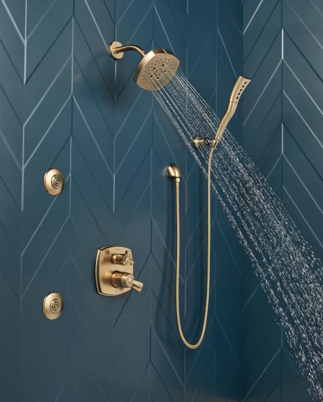 DELTA Universal Showering Components H2OKINETIC 5-Setting  Shower Head — Lumicoat® Champagne Bronze