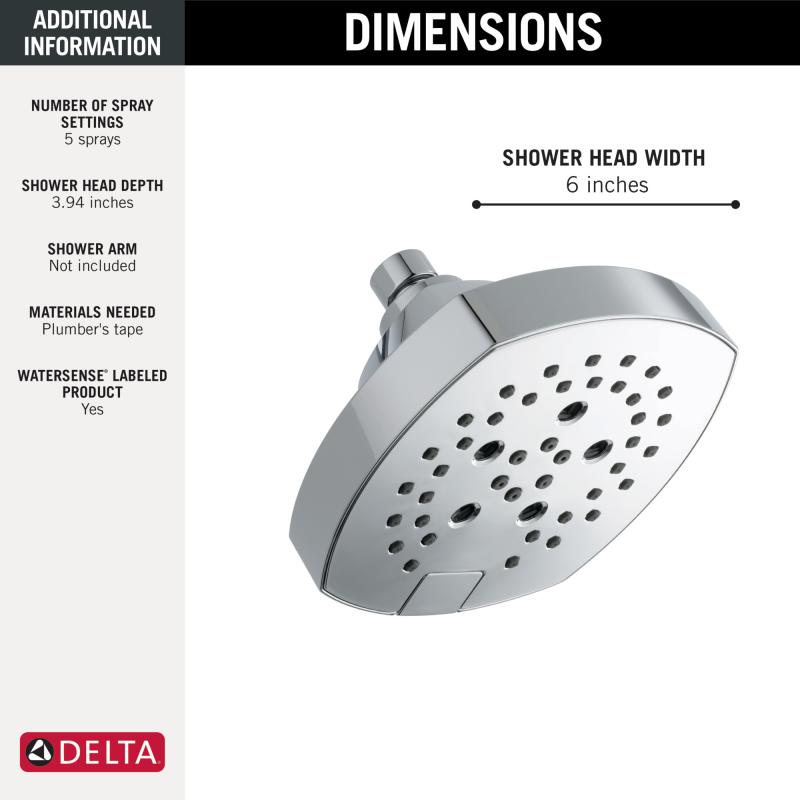 DELTA Universal Showering Components H2OKINETIC 5-Setting  Shower Head — Chrome