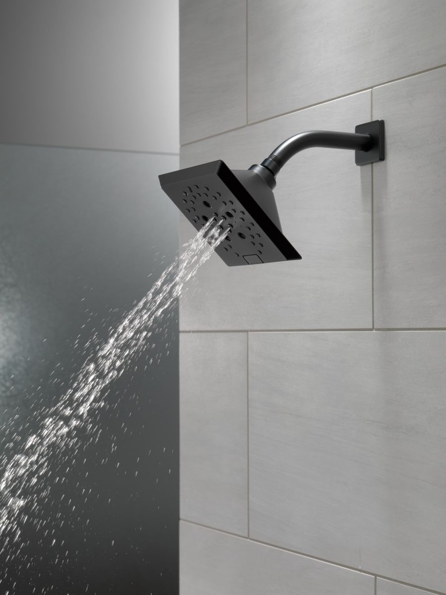 DELTA Universal Showering Components H2OKINETIC 5-Setting Angular Modern Raincan Shower Head — Matte Black