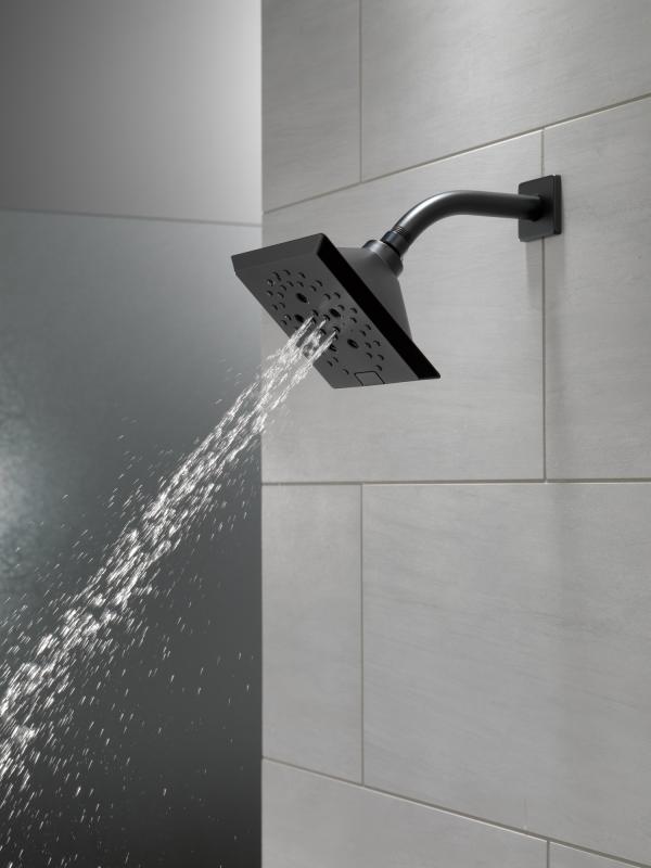 DELTA Universal Showering Components H2OKINETIC 5-Setting Angular Modern Raincan Shower Head — Matte Black