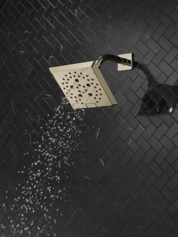 DELTA Universal Showering Components H2OKINETIC 5-Setting Angular Modern Raincan Shower Head — Lumicoat® Polished Nickel