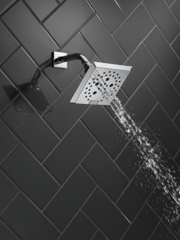 DELTA Universal Showering Components H2OKINETIC 5-Setting Angular Modern Raincan Shower Head — Lumicoat® Chrome