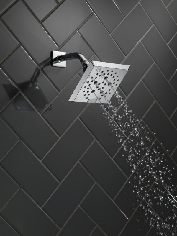 DELTA Universal Showering Components H2OKINETIC 5-Setting Angular Modern Raincan Shower Head — Lumicoat® Chrome
