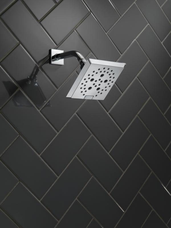 DELTA Universal Showering Components H2OKINETIC 5-Setting Angular Modern Raincan Shower Head — Lumicoat® Chrome