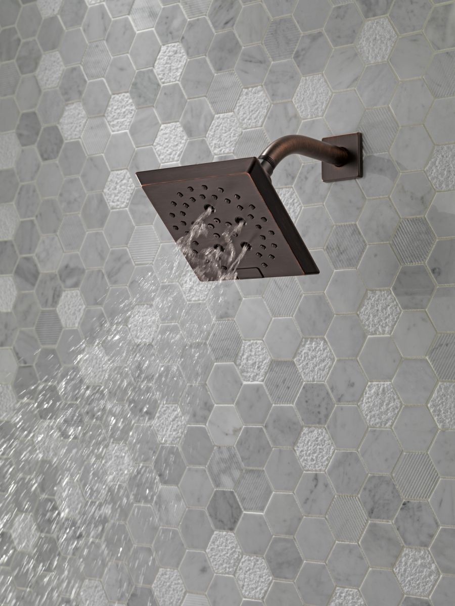 DELTA Universal Showering Components H2OKINETIC 5-Setting Angular Modern Raincan Shower Head — Venetian Bronze