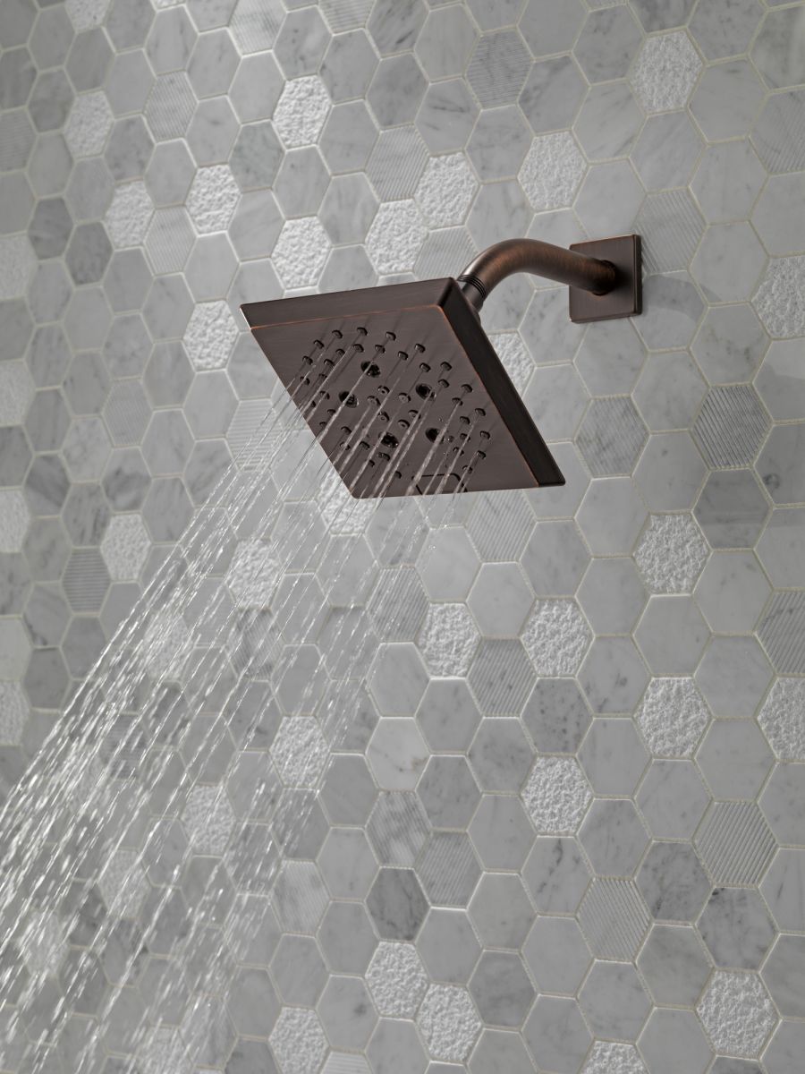 DELTA Universal Showering Components H2OKINETIC 5-Setting Angular Modern Raincan Shower Head — Venetian Bronze