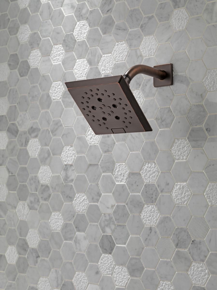 DELTA Universal Showering Components H2OKINETIC 5-Setting Angular Modern Raincan Shower Head — Venetian Bronze
