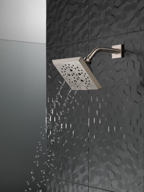 DELTA Universal Showering Components H2OKINETIC 5-Setting Angular Modern Raincan Shower Head — Lumicoat® Stainless