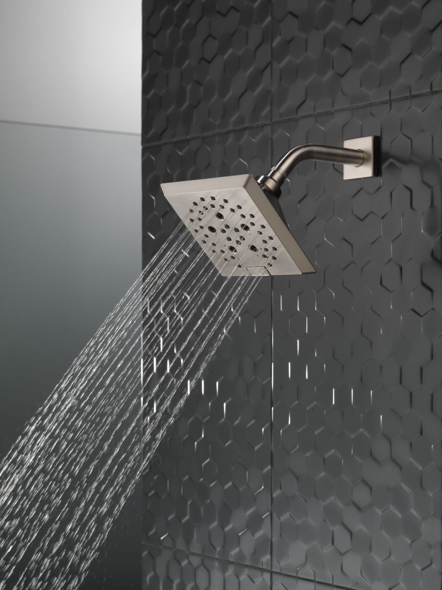 DELTA Universal Showering Components H2OKINETIC 5-Setting Angular Modern Raincan Shower Head — Stainless