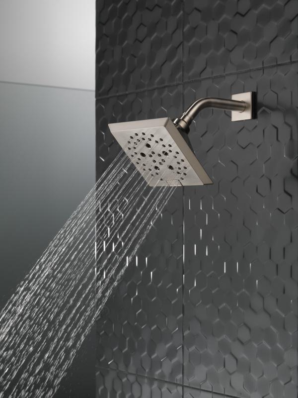 DELTA Universal Showering Components H2OKINETIC 5-Setting Angular Modern Raincan Shower Head — Stainless